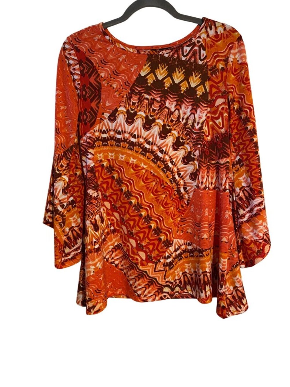 New Directions Women's S Blouse Multicolor Abstract Bell Sleeves Whimsigoth Boho